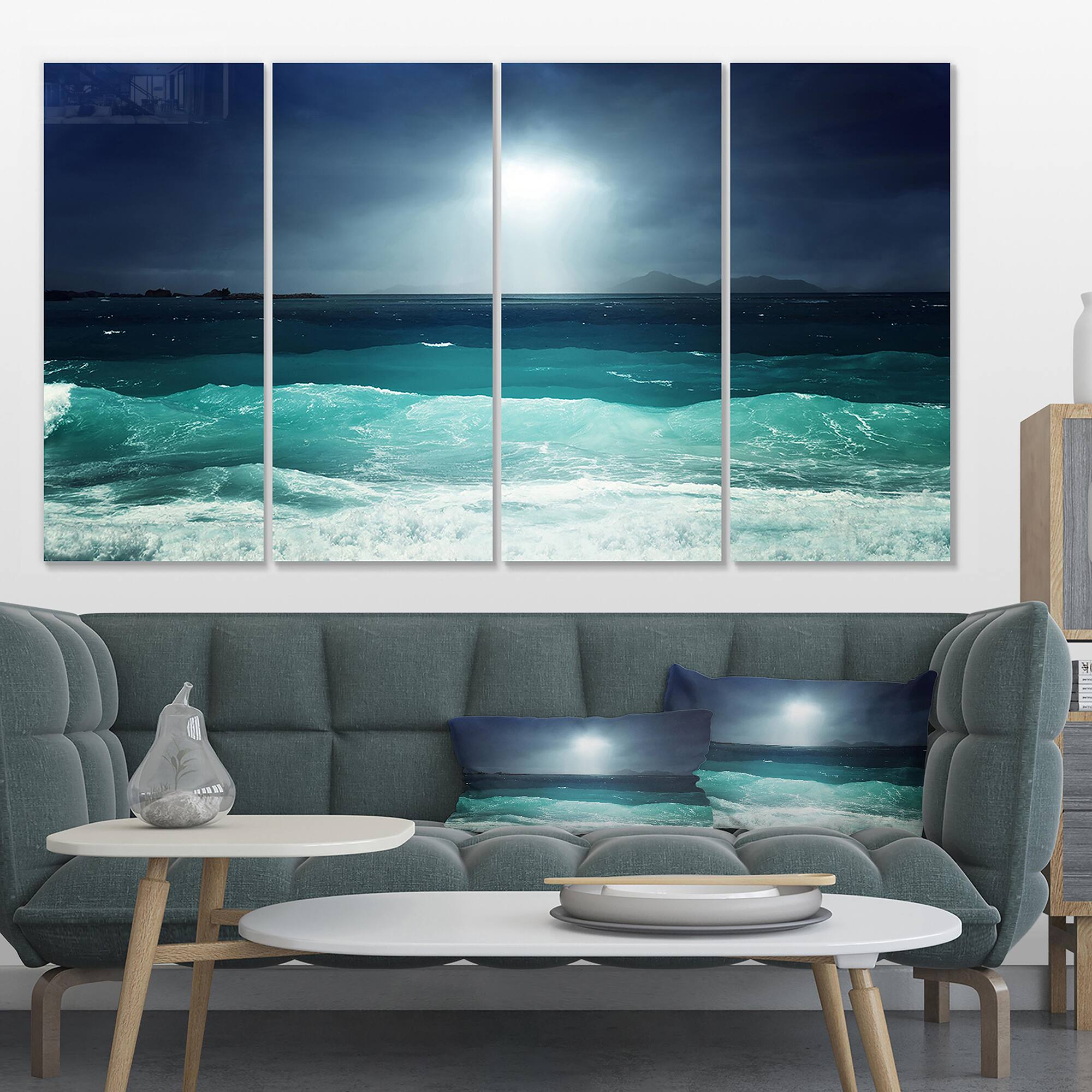 Designart - Green Ocean Waves under Dark Sky
